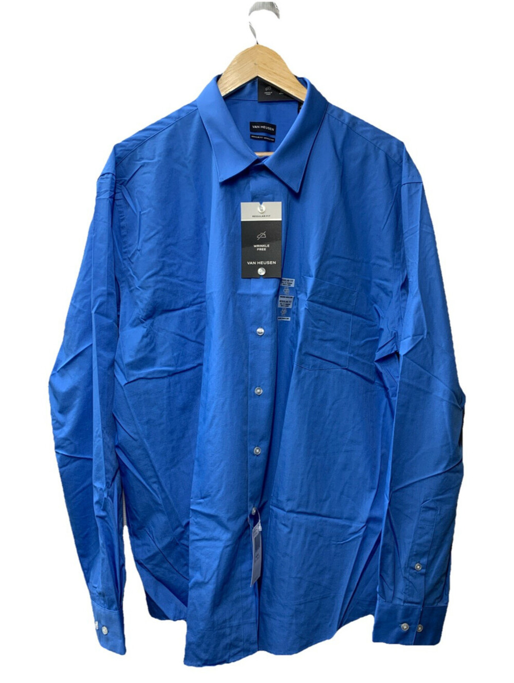 Van Heusen Men's Long Sleeve Dress Shirt Regular Fit Poplin Solid Size 2XL Blue
